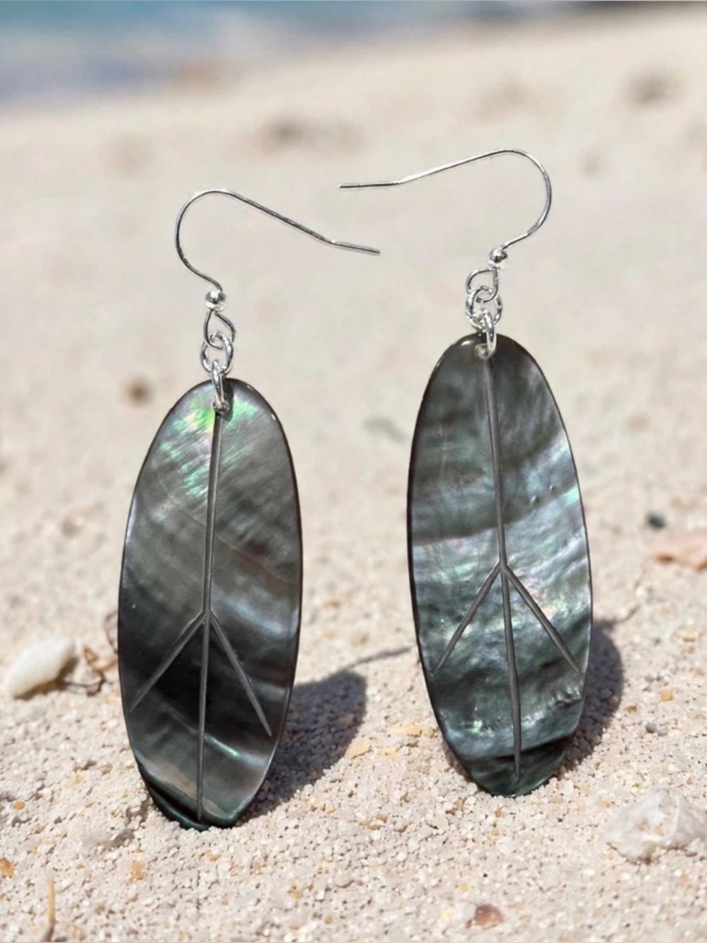 Black-lip Mother of Pearl Leaf Earrings